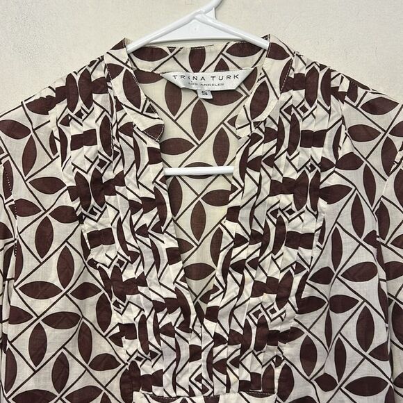 Trina Turk Brown White  Leaf Patterned  Women's Blouse Size S EUC - Picture 3 of 8